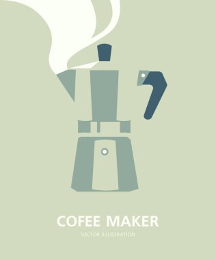 İtalyan kahve makinesi. Espresso için bir Moka çömleği. Yan görüş. Minimalist dikey poster. Vektör düz resimleme
