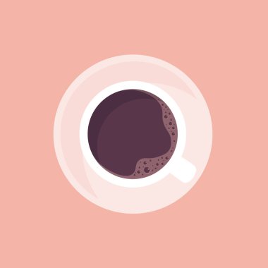 İtalyan espresso. Bir fincan sade kahve, üst manzara. Minimalist poster. Vektör düz resimleme