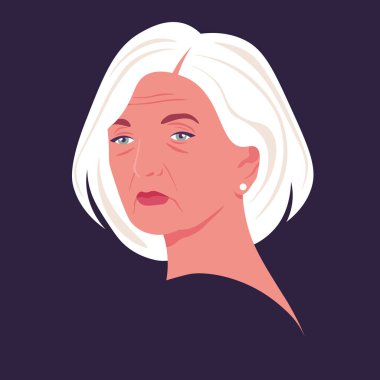 Yaşlı bir kadının portresi. Üzgün bir politikacı büyükanne Avatar 'ı. Vektör düz resimleme