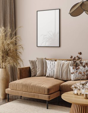 Oturma odasının iç planında çerçeve modeli, 3D görüntüleme
