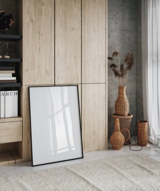 Model poster çerçevesi minimalist modern iç mimari, 3D canlandırma
