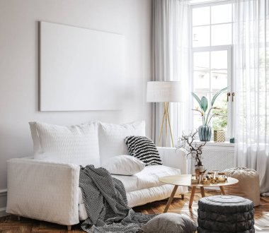 İskandinav iç mimarisinde 3D model poster çerçevesi