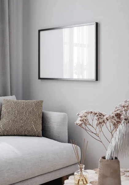 Mock Frame Modern Home Interior Scandinavian Style Render — Stock Photo, Image