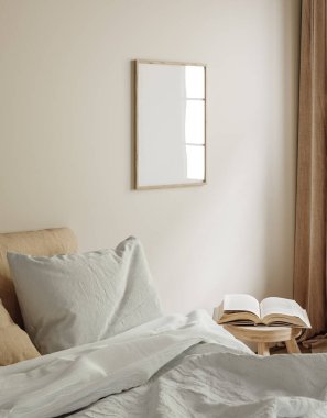 Yatak odasının iç planında model çerçeve, 3 boyutlu görüntüleme