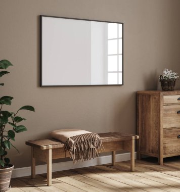 İskandinav çiftlik evinin içerisindeki oturma odasının maket çerçevesi, 3D