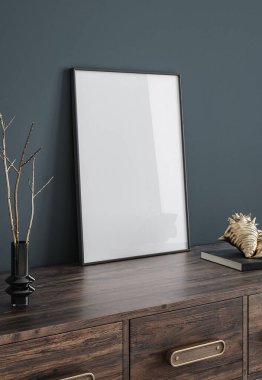 Koyu mavi ev içi çerçeve, 3D görüntüleme