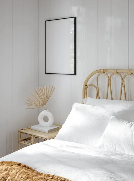 Yatak Odasının Planında Model Çerçeve Sahil Boho Tarzı Görüntüleme — Stok fotoğraf