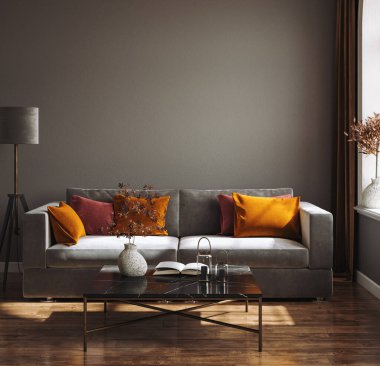 Modern iç arkaplan, duvar maketi, 3d render