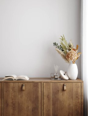 Ev modeli, modern iç mimari arka plan, boş duvar, 3D görüntüleme