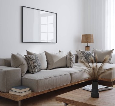 Çerçeve modellemesi modern ev içi arka plan, 3D canlandırma