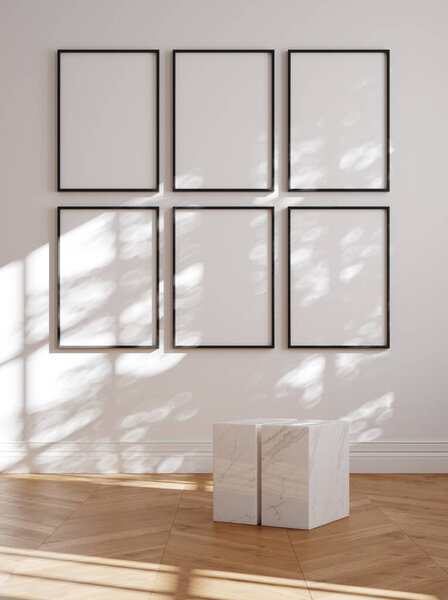Gallery wall mockup in interior, 3d render