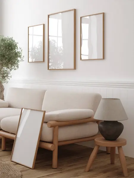 Home Mockup Minimalista Decorado Fundo Interior Render Imagens Royalty-Free