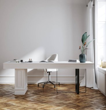 Konforlu ofis arka planı, duvar modeli, 3D oluşturma