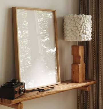 Poster çerçevesini süsleyerek rafa yakın tut, 3D görüntüle