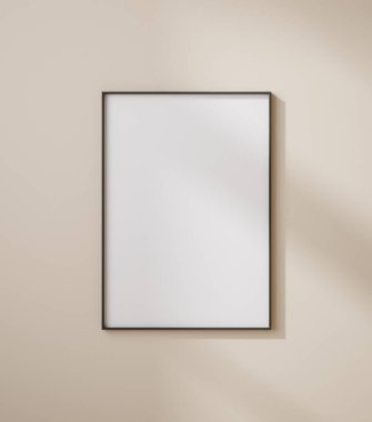 Duvara yakın maket poster çerçeve boyalı bej renk, 3D renkte