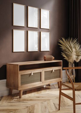 Model çerçeve modern karanlık iç arkaplan dekor, 3d oluşturma