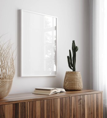 Mokup poster çerçeve iç arkaplan, 3d oluşturma