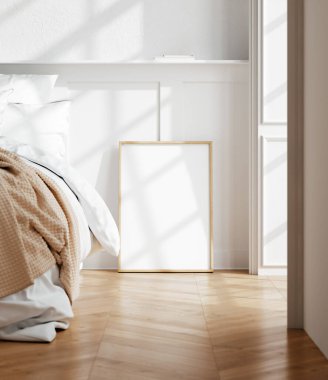 Aydınlık ve basit yatak odası iç plan, 3D görüntüleme çerçevesi