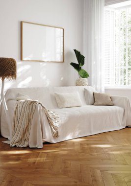 Ev maketi, sahil oturma odası iç plan, 3D çizim