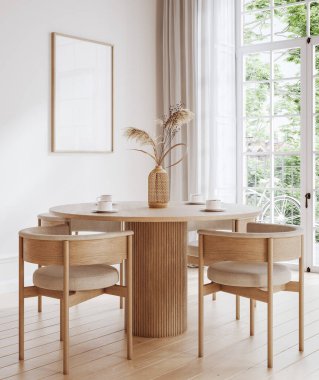 Ev maketi, rahat modern yemek odası arka plan, 3D resim