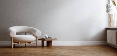 Çağdaş minimalist bej oda iç dekorasyonu, 3D