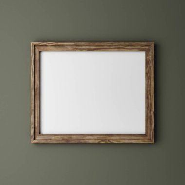 4x5 oranlı kağıt çerçeve çerçeve modeli. Duvara yakın. Koyu yeşil renk, eski ahşap çerçeve, 3 boyutlu.