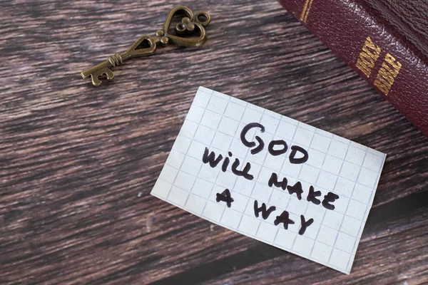 God Make Way Handwritten Quote Paper Ancient Key Closed Holy — Stock Photo, Image