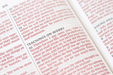 İlham verici Hristiyan metni, Tanrı 'ya olan inanç ve endişe üzerine kutsal kitap..