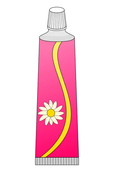 Die Zahnpasta Einer Rosa Tube Mit Einem Bild Einer Blume — Stockvektor