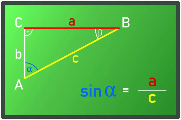 Calcular Función Pecado Triángulo Recto Tablero Verde — Vector de stock