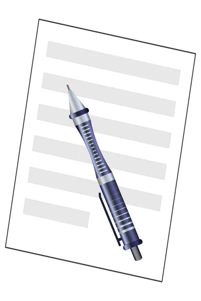 Lined Document Blue Striped Pen — Stock Vector