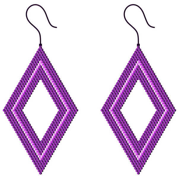 Dos Pendientes Profundos Rombo Púrpura Con Una Fila Color Púrpura — Vector de stock