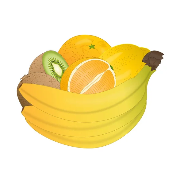 Hromada Ovoce Banány Pomeranče Kiwi Citron — Stockový vektor