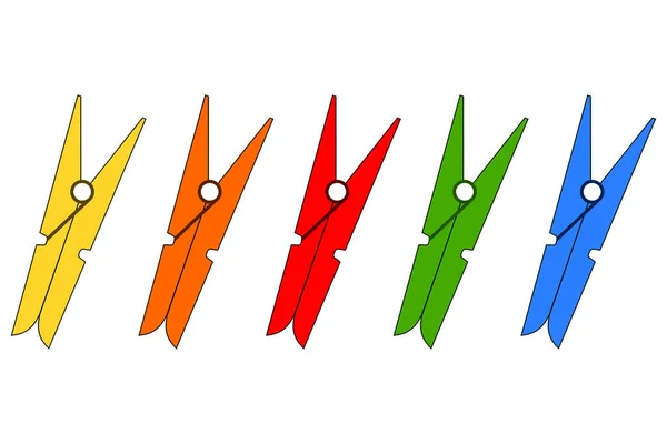 Fünf Wäscheklammern Den Farben Gelb Orange Rot Grün Und Blau — Stockvektor