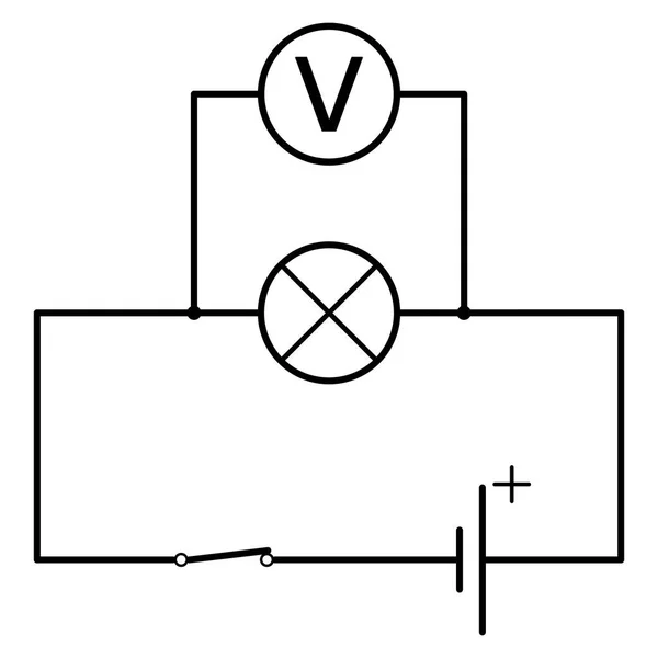 Схематическое Подключение Вольтметра Электрической Цепи Лампочкой — стоковый вектор