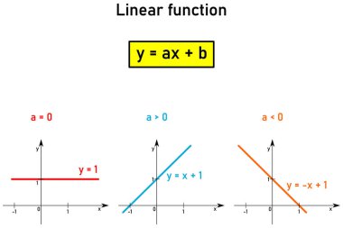 Doğrusal fonksiyonlar - doğrusal fonksiyonların üç özel örneğinin denklemleri ve grafiksel gösterimi