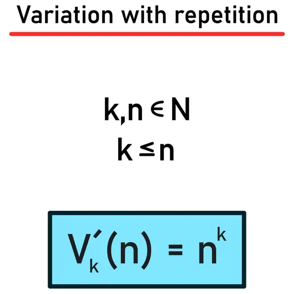 stock vector The number of k-term variations with repetition from n elements - formula