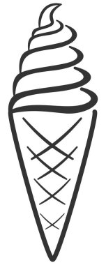 Dondurma ikonu - gofret ve dondurma külahı, siyah çizgili