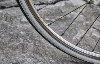 Part of a bicycle wheel tire. Old bicycle wheel.