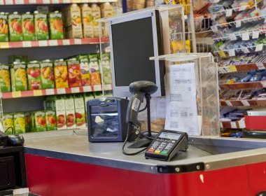 Checkout of the Ukrainian supermarket. Ukrainian shop.