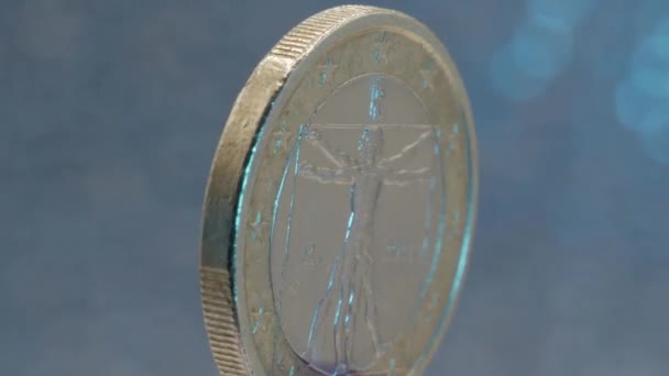 Makró Közelkép Forgatás Egy Euroérme Forgatás Európai Pénznem Euro Oldalról — Stock videók
