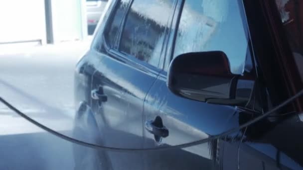 Autómosó Spray Spray Permetezni Hogy Fényes Autó Legyen Takarítás Önkiszolgáló — Stock videók