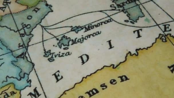 Close Historical Medieval Map Main Mediterranean Sea Areas Africa España — Vídeo de stock