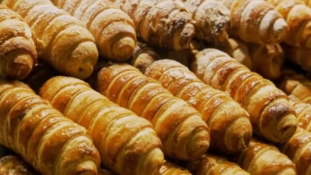Beaucoup Cannoncini Remplis Crème Exposés Dans Une Pâtisserie Dessert Typique — Video