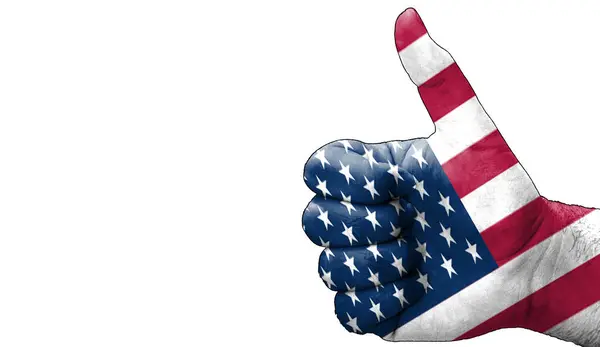 Hand Thumbs Approval American Usa Flag Painted Image Empty White — Stock Photo, Image