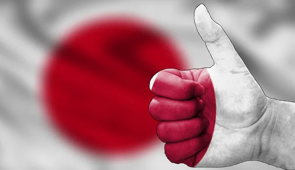Hand Met Duimen Omhoog Goedkeuring Met Japanse Vlag Geschilderd Afbeelding — Stockfoto