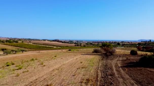 Letecké Bezpilotní Video Přehledem Suché Pusté Krajiny Itálii Mezi Kopci — Stock video