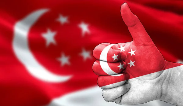 Singapur bayrağıyla onaylanmış bir el. Bayrak arkaplan alanı bulanık olan resim, alanı kopyala