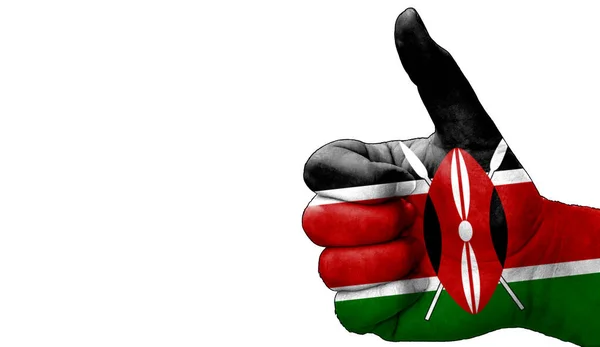 Hand Med Tummen Upp Godkännande Med Den Kenyanska Flaggan Målad Stockfoto