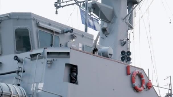 Cagliari Sardinia Italy Nov 2023 Side Shot Warship Docked Port — Stock Video